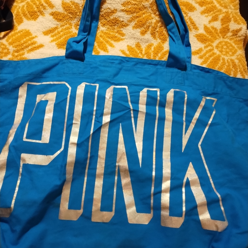 Vibrant Blue PINK Victoria's Secret Tote - Picture 5 of 6
